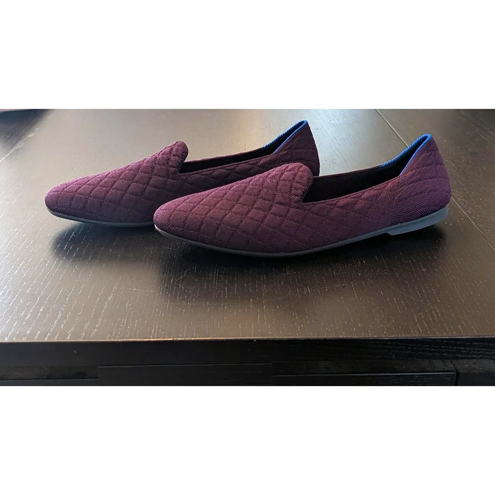 New Rothy's The Almond Loafer  Size 7.5 Quilted Plum Knit Flats